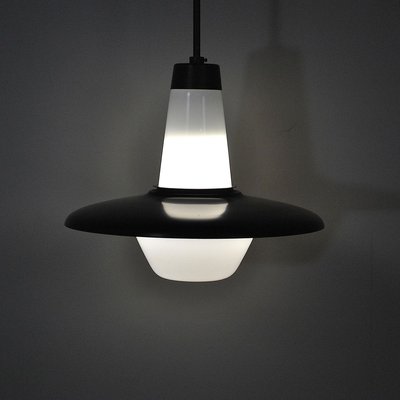 Italian Opaline Glass and Black Lacquer Pendant Lamp, 1960s-JQO-731486