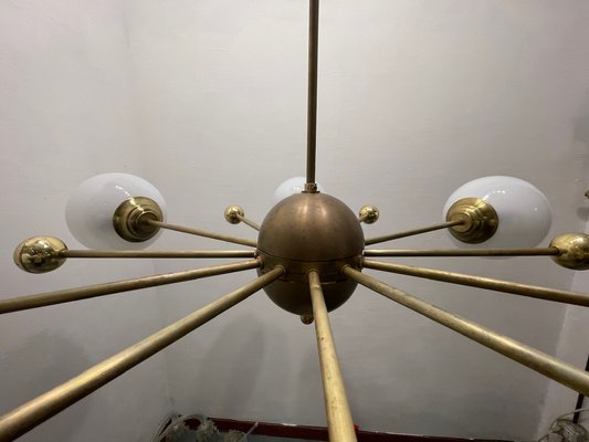 Italian Opaline Glass and Brass Sputnik Chandelier, 1960s-JJC-1768572