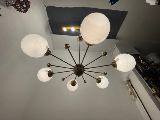 Italian Opaline Glass and Brass Sputnik Chandelier, 1960s-JJC-1768572