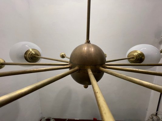 Italian Opaline Glass and Brass Sputnik Chandelier, 1960s-JJC-1768572