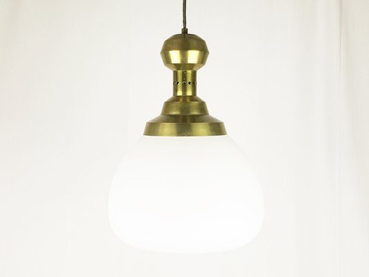 Italian Opaline Glass Brass Pendant Lamp in the style of Azucena, 1950s-RD-2024567