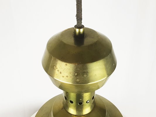 Italian Opaline Glass Brass Pendant Lamp in the style of Azucena, 1950s-RD-2024567