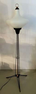 Italian Opaline Glass Tripod Floor Lamp, 1950s-QDP-857915