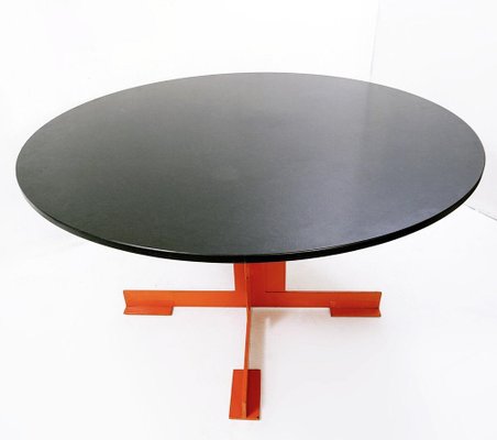 Italian Orange Dining Table in Wood and Black Granite from Azucena, 1980s-FGA-1224033