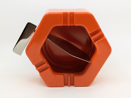 Italian Orange Plastic & Chrome Plated Metal Exa Ashtray by Leclerc for Velca, 1970-RD-2020577