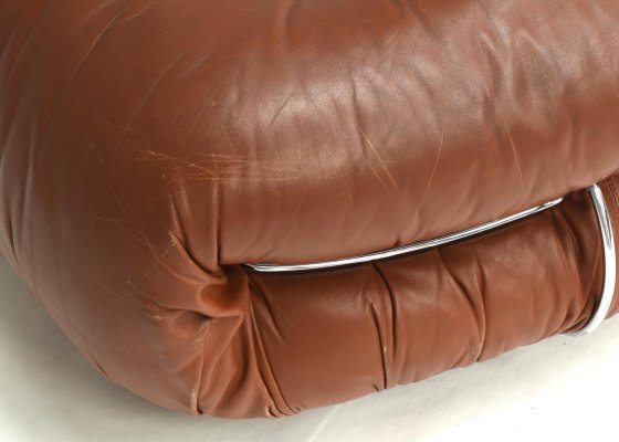 Italian Original Tan Leather Soriana Pouf by Tobia Scarpa for Cassina, 1970s-TE-1105833