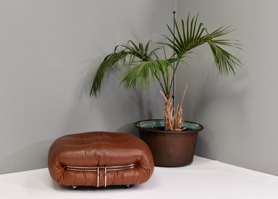 Italian Original Tan Leather Soriana Pouf by Tobia Scarpa for Cassina, 1970s-TE-1105833