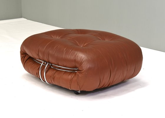 Italian Original Tan Leather Soriana Pouf by Tobia Scarpa for Cassina, 1970s-TE-1105833