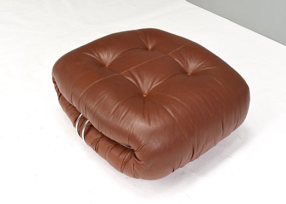 Italian Original Tan Leather Soriana Pouf by Tobia Scarpa for Cassina, 1970s-TE-1105833