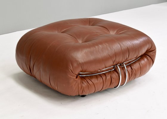 Italian Original Tan Leather Soriana Pouf by Tobia Scarpa for Cassina, 1970s-TE-1105833