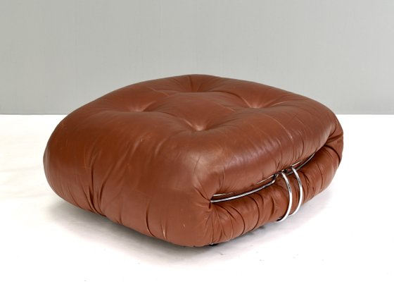 Italian Original Tan Leather Soriana Pouf by Tobia Scarpa for Cassina, 1970s-TE-1105833