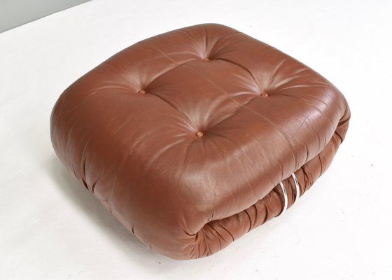 Italian Original Tan Leather Soriana Pouf by Tobia Scarpa for Cassina, 1970s-TE-1105833