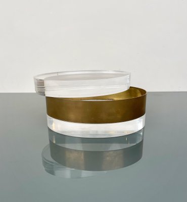 Italian Oval Decorative Box in Acrylic Glass and Brass, 1970s-LYQ-1312823