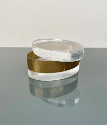 Italian Oval Decorative Box in Acrylic Glass and Brass, 1970s-LYQ-1312823