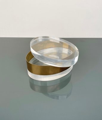 Italian Oval Decorative Box in Acrylic Glass and Brass, 1970s-LYQ-1312823