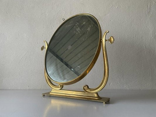 Italian Oval Frame Vanity Table Mirror in Brass, 1960s-RDS-1452329