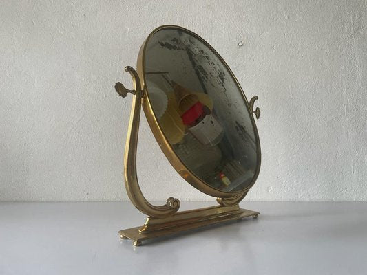 Italian Oval Frame Vanity Table Mirror in Brass, 1960s-RDS-1452329