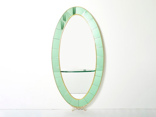 Italian Oval Shaped Brass & Crystal Mirror from Cristal Arte, 1950s-YJA-1326407