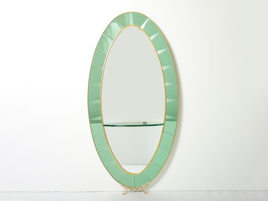 Italian Oval Shaped Brass & Crystal Mirror from Cristal Arte, 1950s-YJA-1326407