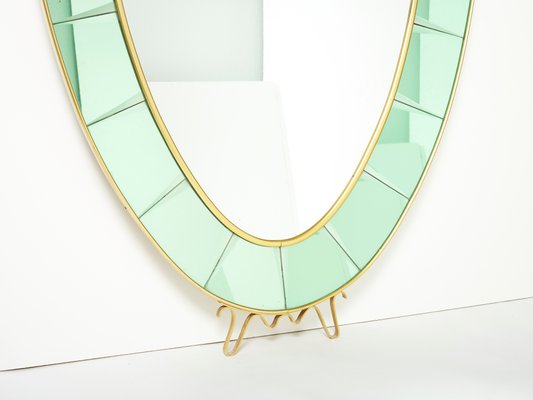 Italian Oval Shaped Brass & Crystal Mirror from Cristal Arte, 1950s-YJA-1326407