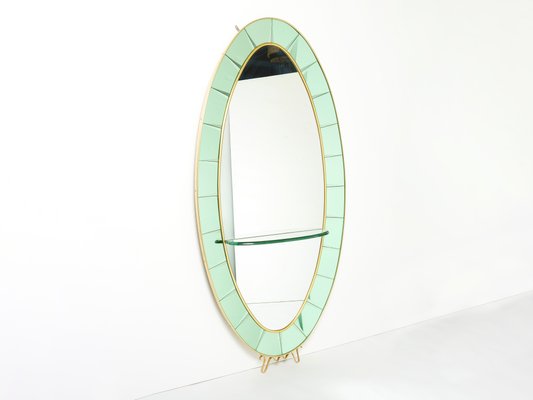 Italian Oval Shaped Brass & Crystal Mirror from Cristal Arte, 1950s-YJA-1326407