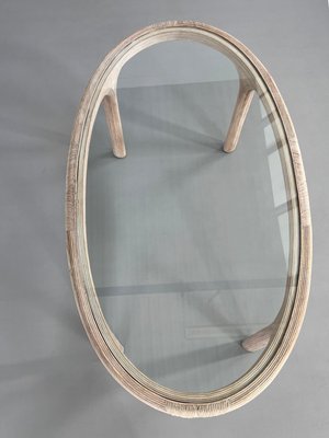 Italian Oval Table in Rattan and Glass Marquetry, 1970s-EBV-2032121