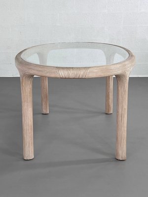 Italian Oval Table in Rattan and Glass Marquetry, 1970s-EBV-2032121