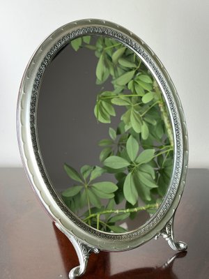 Italian Oval Table Mirror in 800 Silver, 1960s-YST-1773396