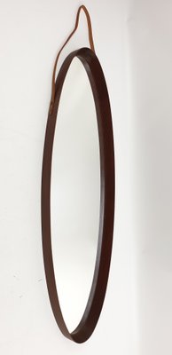 Italian Oval Teak Mirror, 1950s-RQL-552881