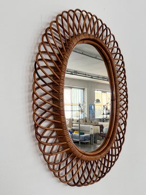 Italian Oval Wall Mirror with Bamboo Frame in the style of Franco Albini, 1970s-VNE-1758678