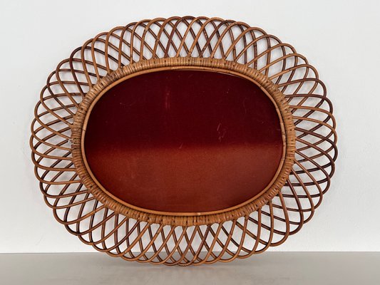 Italian Oval Wall Mirror with Bamboo Frame in the style of Franco Albini, 1970s-VNE-1758678