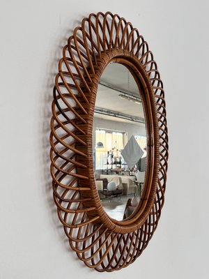 Italian Oval Wall Mirror with Bamboo Frame in the style of Franco Albini, 1970s-VNE-1758678