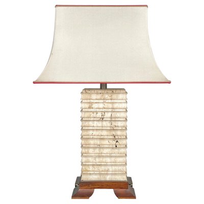 Italian Pagoda Table Lamp in Travertine, Wood and Brass, 1970s-LYQ-1343309