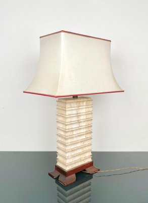 Italian Pagoda Table Lamp in Travertine, Wood and Brass, 1970s-LYQ-1343309