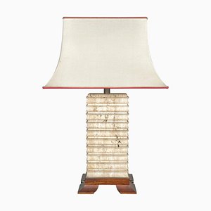 Italian Pagoda Table Lamp in Travertine, Wood and Brass, 1970s-LYQ-1343309