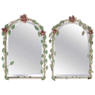 Italian Painted Tole Flower Wall Mirrors, 1950s, Set of 2-KEG-1717715