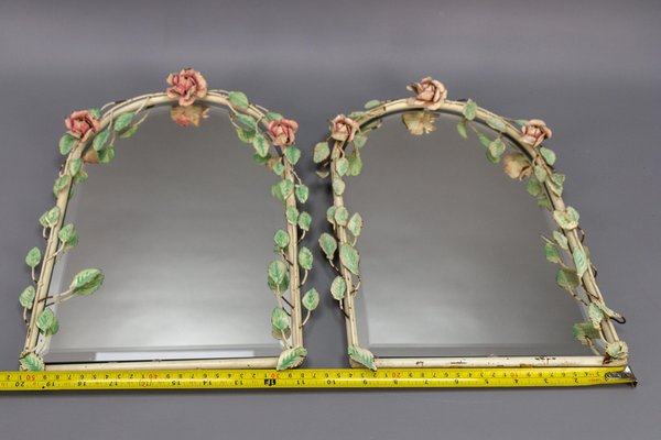 Italian Painted Tole Flower Wall Mirrors, 1950s, Set of 2-KEG-1717715