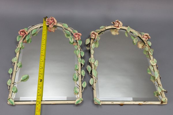 Italian Painted Tole Flower Wall Mirrors, 1950s, Set of 2-KEG-1717715