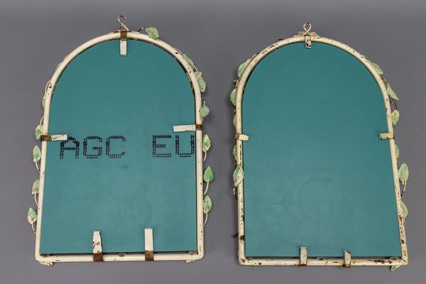 Italian Painted Tole Flower Wall Mirrors, 1950s, Set of 2-KEG-1717715