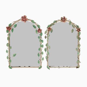 Italian Painted Tole Flower Wall Mirrors, 1950s, Set of 2-KEG-1717715