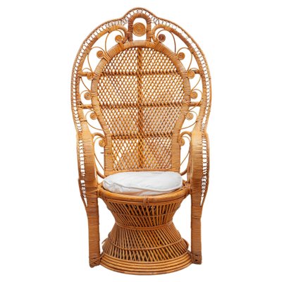 Italian Papasan Bamboo Wicker Lounge Chair, 1970s-KL-1166677