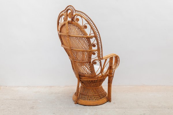 Italian Papasan Bamboo Wicker Lounge Chair, 1970s-KL-1166677