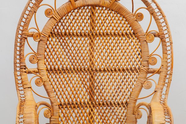 Italian Papasan Bamboo Wicker Lounge Chair, 1970s-KL-1166677