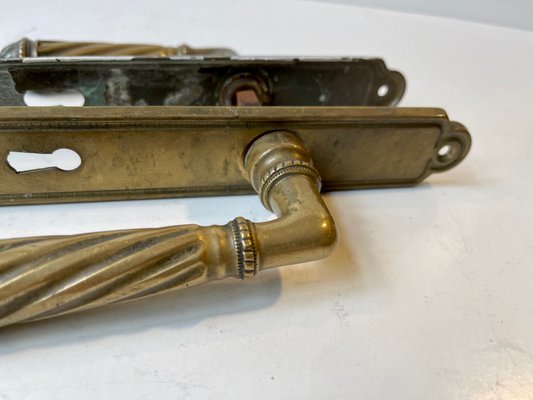 Italian Patinated Brass BAL Door Handle Set, 1940s-LCR-1395929