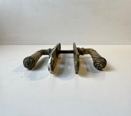 Italian Patinated Brass BAL Door Handle Set, 1940s-LCR-1395929