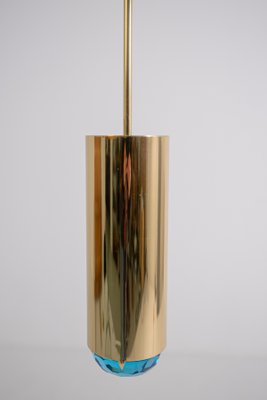 Italian Pendant Lamp in Brass and Blue Art Glass from Ghirò Studio-RCE-1177172