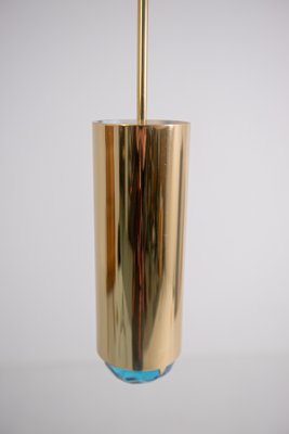 Italian Pendant Lamp in Brass and Blue Art Glass from Ghirò Studio-RCE-1177172