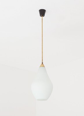 Italian Pendant Lamp in Brass & Opaline Glass, 1950s-KJ-2020653