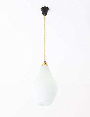 Italian Pendant Lamp in Brass & Opaline Glass, 1950s-KJ-2020653