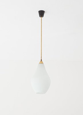 Italian Pendant Lamp in Brass & Opaline Glass, 1950s-KJ-2020653